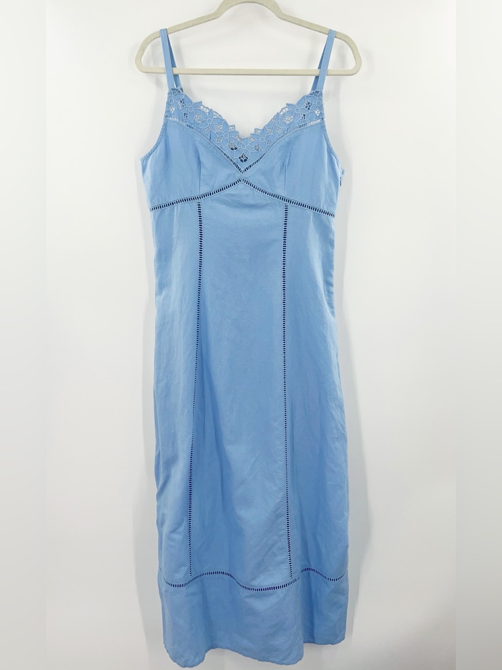 Madewell NWT Sweetheart Midi Dress in Linen-Cotton Blend Powder Blue size 10 - Picture 3 of 11